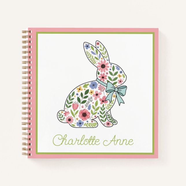 Cuaderno Conejo de primavera con flores silvestres personal (Anverso)