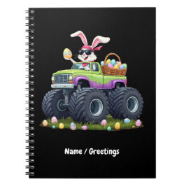 Cuaderno Conejo del Día de Pascua montando un camión monstr