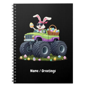 Cuaderno Conejo del Día de Pascua montando un camión monstr