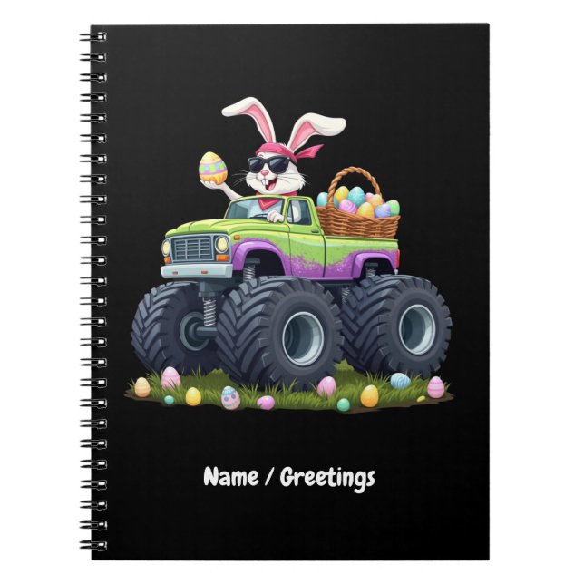Cuaderno Conejo del Día de Pascua montando un camión monstr (Frente)