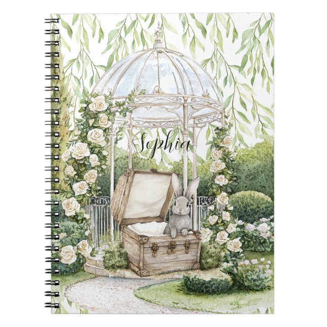 Cuaderno Conejo en pecho hojas verdes floral (Frente)