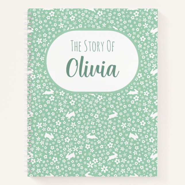 Cuaderno Conejo Floral Verde Menta Historia Recuerdo (Anverso)