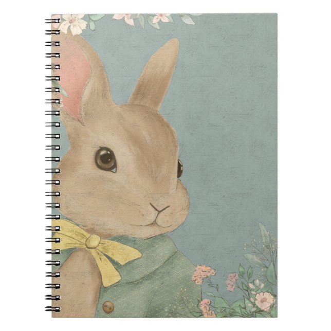 Cuaderno conejo lindo en un vestido con flores (Frente)