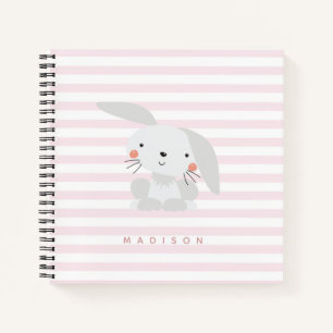 Cuaderno Conejo lindo - Niños con rayas rosadas personaliz