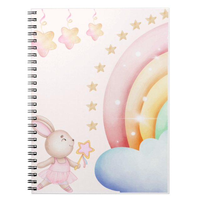 Cuaderno Conejo Mágico y Arcoíris | Ilus. Infantil Pastel A (Frente)