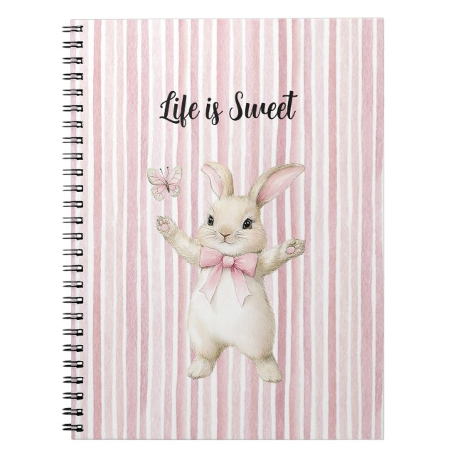 Cuaderno Conejo Mariposa Rubor Rayas Rosadas (Frente)