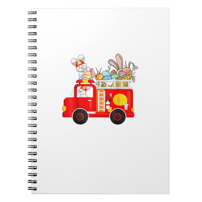 Cuaderno Conejo montando camión de bomberos Pascua Día Bomb (Frente)