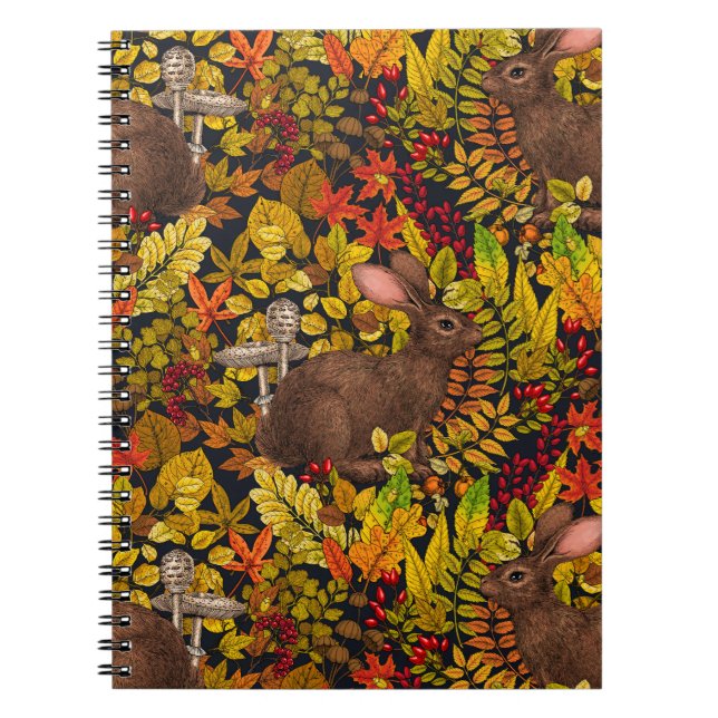 Cuaderno Conejo otoñal sobre negro (Frente)