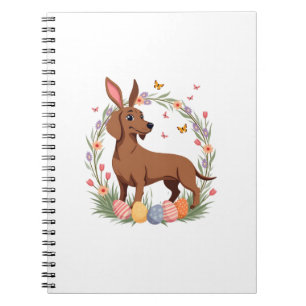 Cuaderno Conejo Perro Dachshund de Pascua Vintage con Huevo