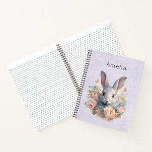 Cuaderno Conejo rodeado de flores pastel Lindas