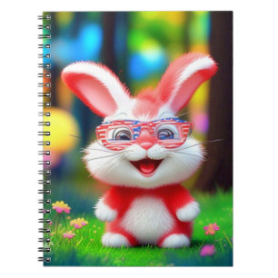 Cuaderno Conejo Rojo con Gafas Americanas Dibujos Animados-