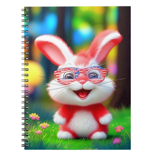 Cuaderno Conejo Rojo con Gafas Americanas Dibujos Animados- (Frente)