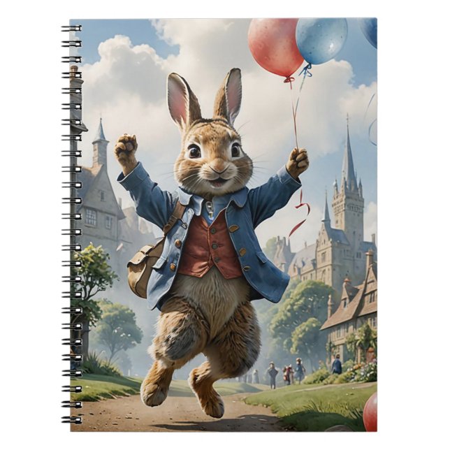 Cuaderno Conejo saltarín alegre con globos (Frente)