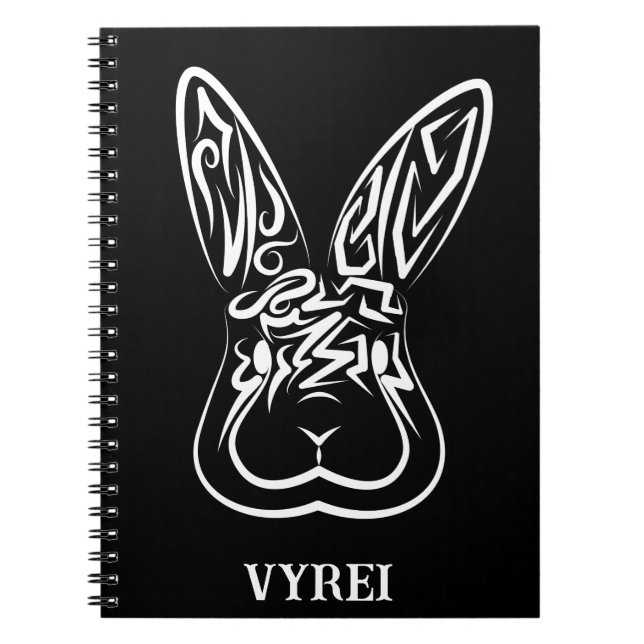 Cuaderno Conejo tribal blanco y negro (Frente)
