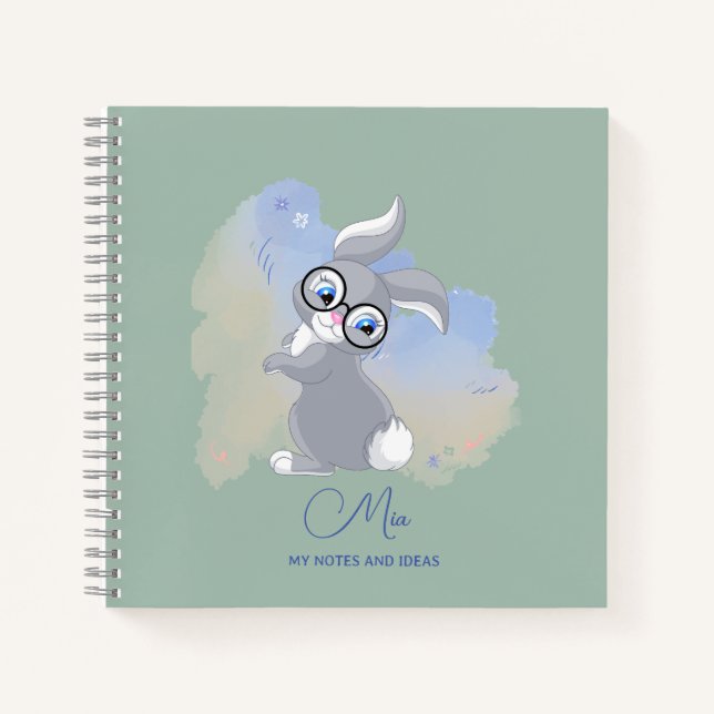 Cuaderno Conejo y gafas personalizados (Anverso)