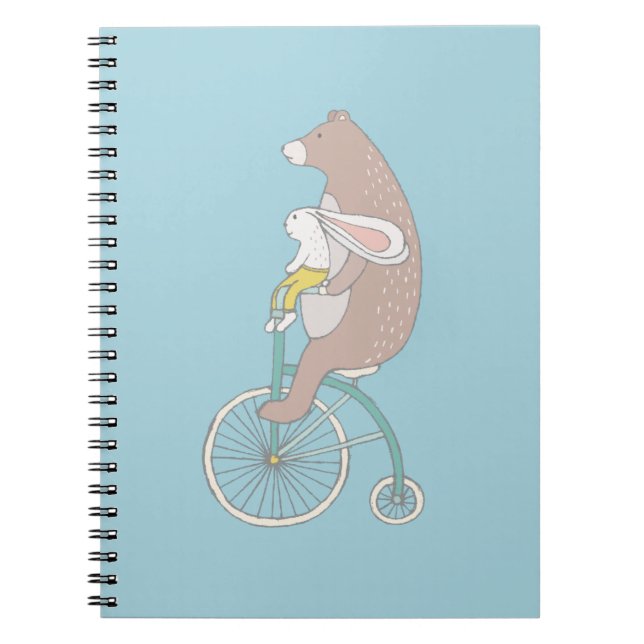 Cuaderno Conejo y oso caprichosos montando una bicicleta (Frente)