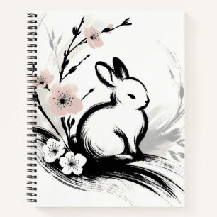 Cuaderno Conejo Zen Minimalista de Primavera con Flor de Ce