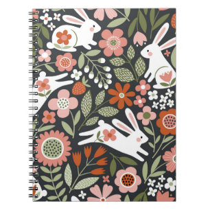 Cuaderno Conejos blancos, patrón de cosecha floral.