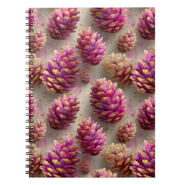 Cuaderno Cones de rosa rosado de invierno con acentos dorad (Frente)