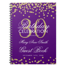Cuaderno Confeti de libros de invitados Gold Purple 30 Cump