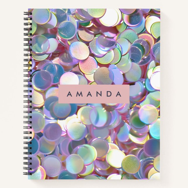 Cuaderno Confeti Iridescente Elegante Personalizado (Anverso)
