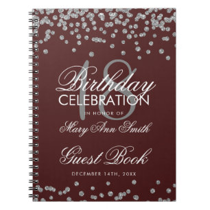 Cuaderno Confetti Burgundy libro de invitados Silver 18th B