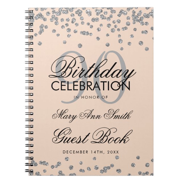 Cuaderno Confetti de libros de invitados de cumpleaños 90 d (Frente)