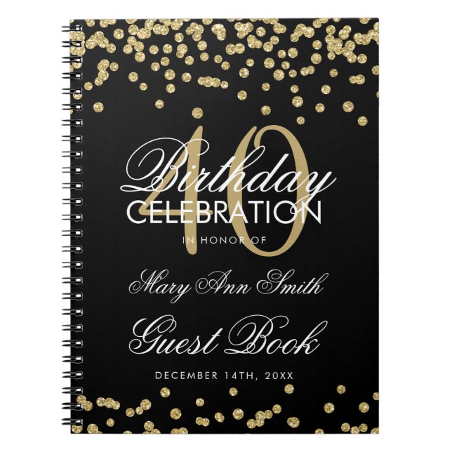 Cuaderno Confetti de libros de invitados de cumpleaños Gold (Frente)