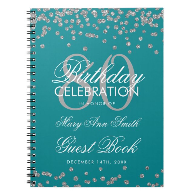 Cuaderno Confetti de libros de invitados de cumpleaños Verd (Frente)