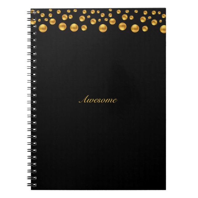 Cuaderno Confetti de oro de moda y caligrafía sobre negro (Frente)