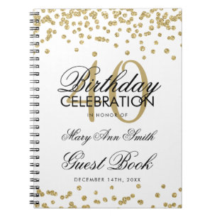Cuaderno Confetti del Libro de Invitados Gold 40th Birthday