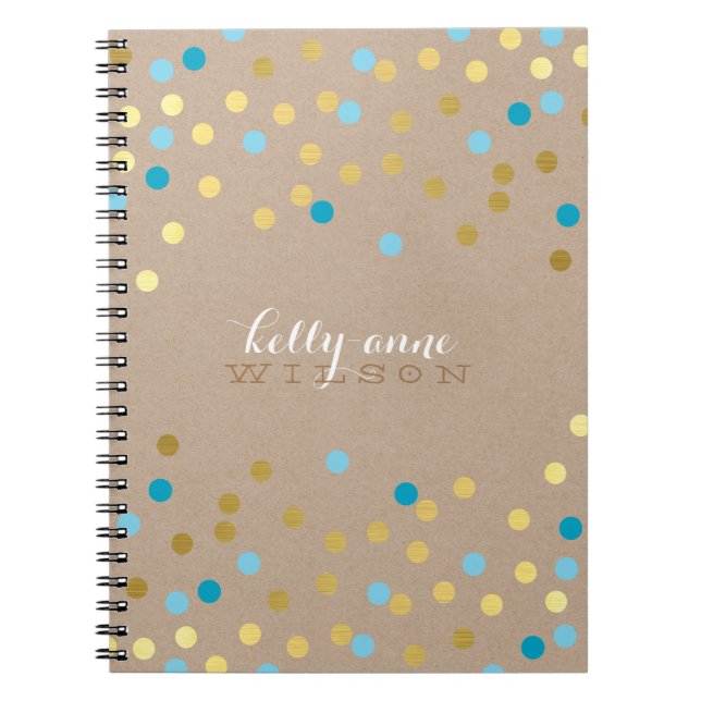 Cuaderno CONFETTI GLAMOROS lindo spot oro turquesa kraft (Frente)