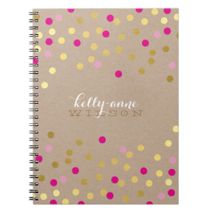 Cuaderno CONFETTI GLAMOROSO lindo spot oro blanco rosado kr