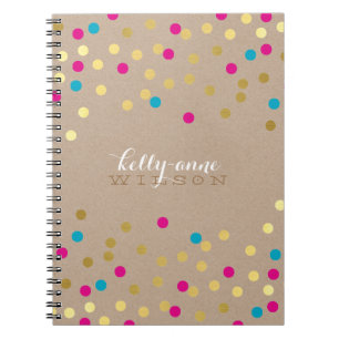 Cuaderno CONFETTI GLAMOROSO lindo spot oro rosado kraft