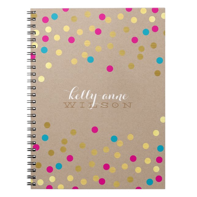 Cuaderno CONFETTI GLAMOROSO lindo spot oro rosado kraft (Frente)
