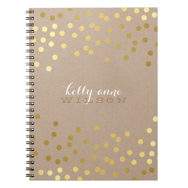 Cuaderno CONFETTI GLAMOROUS lindo spot oro artesanal kraft (Frente)