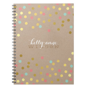 Cuaderno CONFETTI GLAMOROUS lindo spot oro kraft de menta d