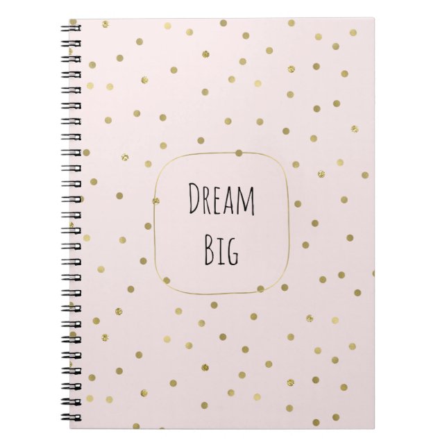 Cuaderno Confetti rosado Rubor Gold Sparkle Inspirador (Frente)