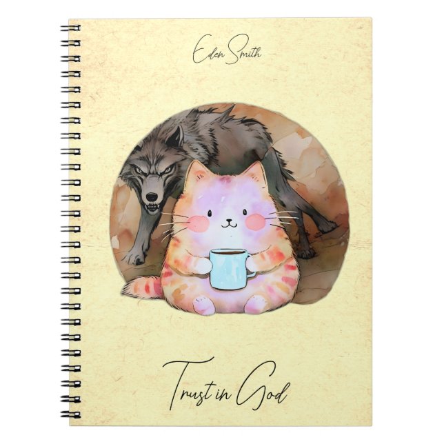 Cuaderno Confianza en Dios - Lobo del Café del gato del Per (Frente)