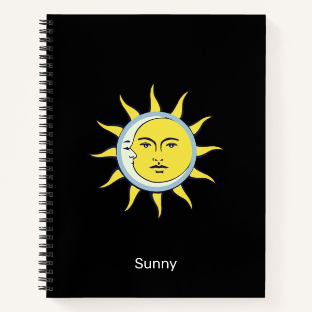 Cuaderno Conjunción de Luna y Sol en Negro (Anverso)