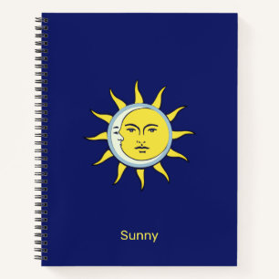 Cuaderno Conjunción luna y sol sobre azul marino