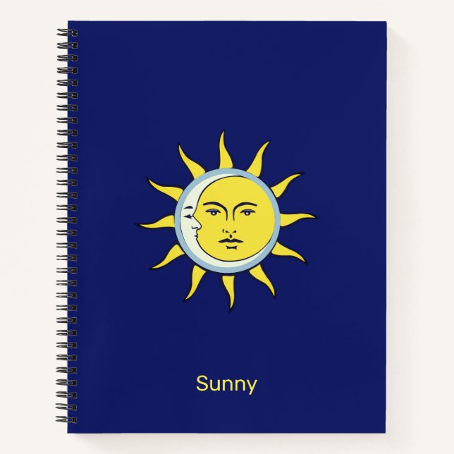Cuaderno Conjunción luna y sol sobre azul marino (Anverso)