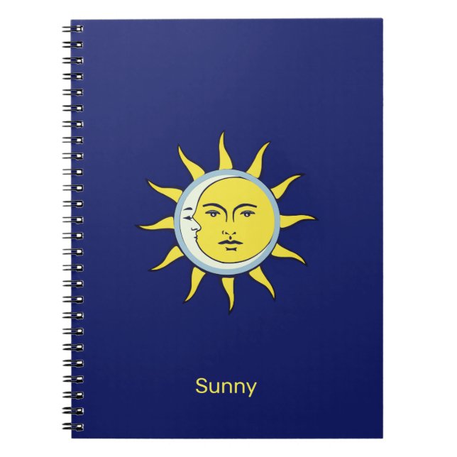 Cuaderno Conjunción luna y sol sobre azul marino (Frente)