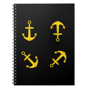 Cuaderno Conjunto de ancla de barco dorada de dibujos anima