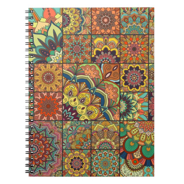 Cuaderno Conjunto de baldosas de Boho y patrón sin fisuras. (Frente)