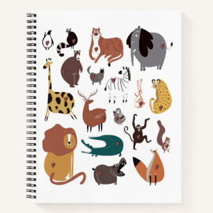 Cuaderno Conjunto de dibujos animados de animales salvajes