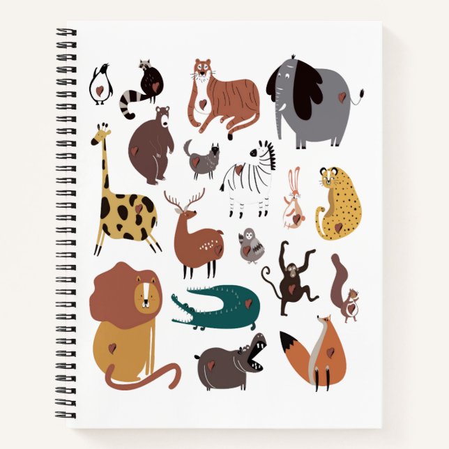 Cuaderno Conjunto de dibujos animados de animales salvajes  (Anverso)