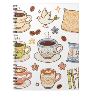 Cuaderno Conjunto de doodle de arte popular y café dibujado