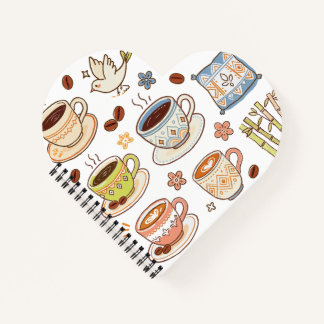 Cuaderno Conjunto de doodle de arte popular y café dibujado