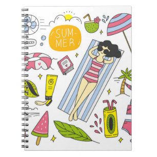 Cuaderno Conjunto de doodle de verano sobre la cosecha de f